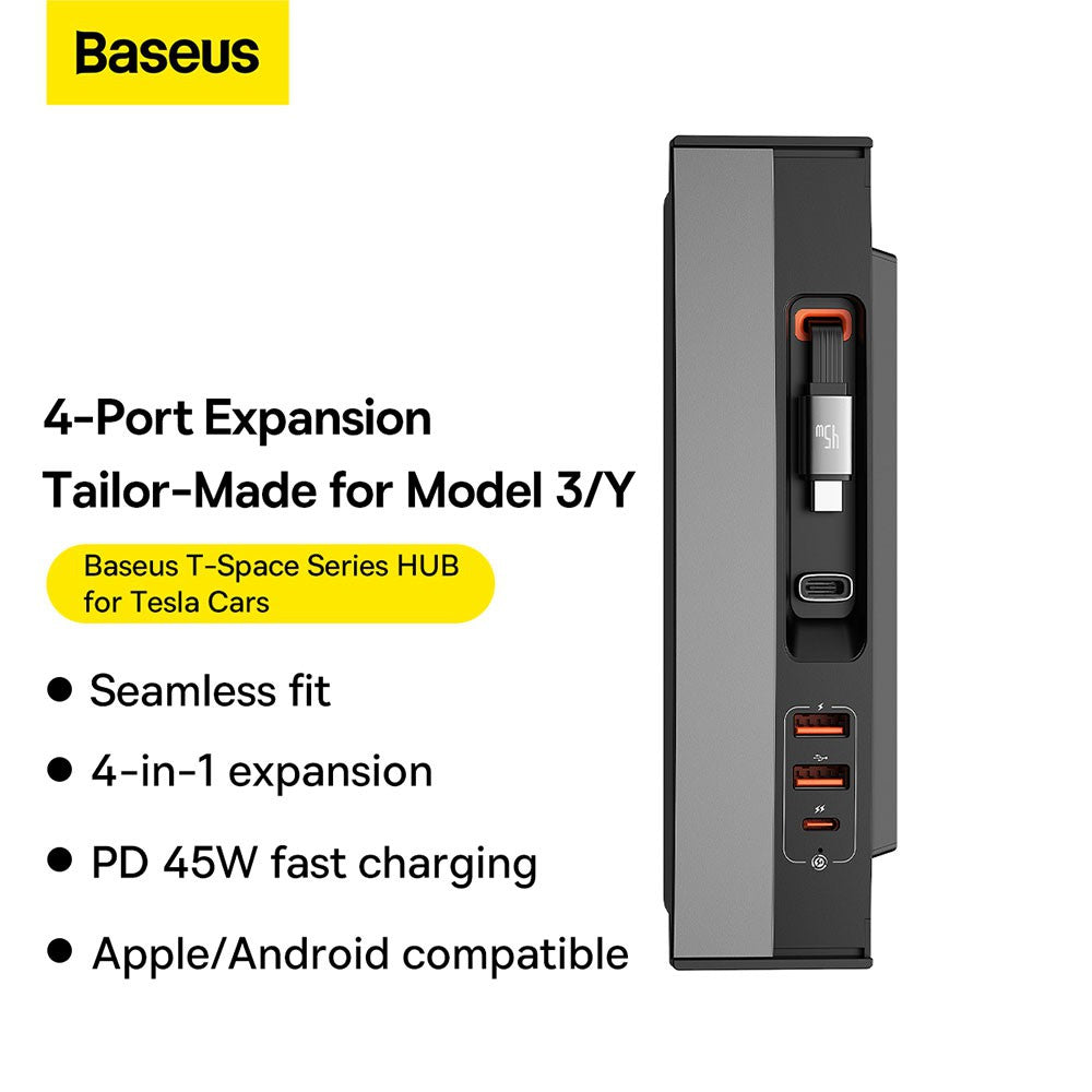 Baseus T-Space Series HUB for Tesla Cars (With a Retractable 45W type-C Cable) - Cluster Black image 0