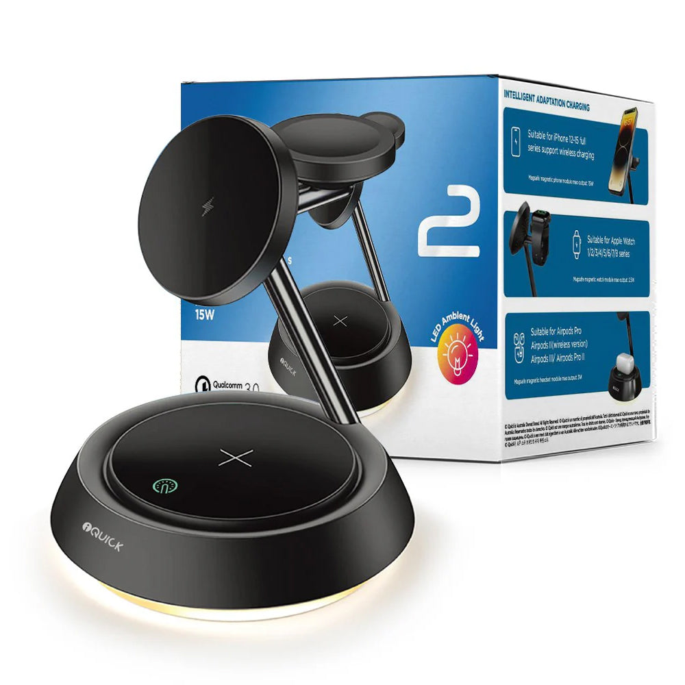 iQuick Twig 2 Multi Functions Wireless Charger With LED Ambient Light - Black image 0