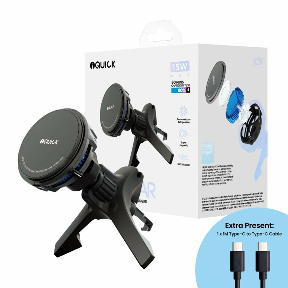 iQuick Magnetic Car Mount Charger with Cooling Semiconductor Radiator 15W (IQUICK-C9)-Black image 0